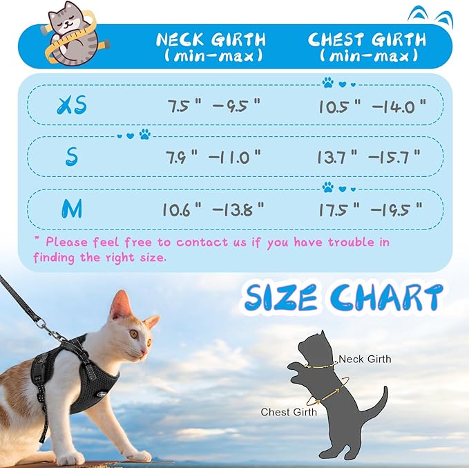 Supet Cat Harness and Leash Set for Small to Large Cats Adjustable Cat Vest Harness with Reflective Trim Universal Cat Leash and Harness for Cats/Puppies Outdoor Walking