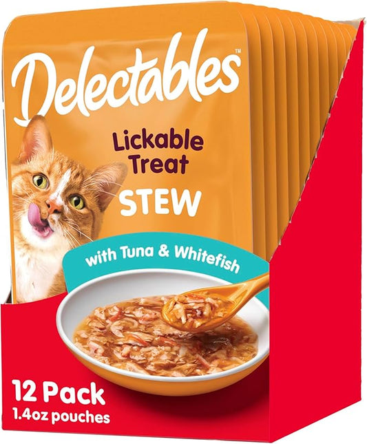 Hartz Delectables Stew Lickable Wet Cat Treats for Adult & Senior Cats, Tuna & Whitefish, 12 Count