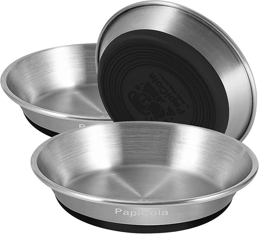 Stainless steel Cat Bowls, Non-Slip Silicone Bottom, Metal Cat Bowls for Food and Water, Whisker Friendly with Wide and Shallow Design, 6.3'' Wide, 0.7mm Thick Steel, Ideal Dog Dish for Cat and Dog