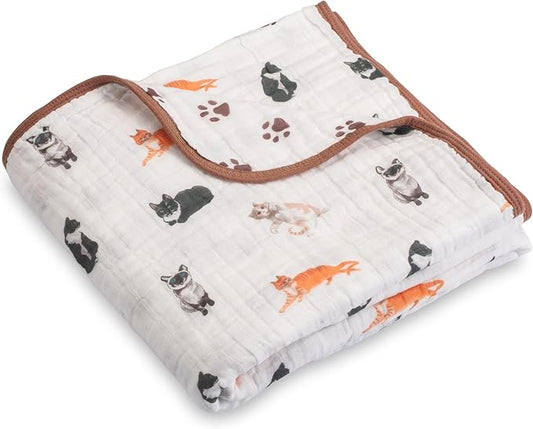 LollyBanks Muslin Baby Blanket 100% Cotton, Muslin Quilt Lightweight, 6 Layers Baby Blankets 47"x 47", Toddler Blanket for Boy and Girl, Nursery Receiving Blankets Baby Essentials (Cats Print)