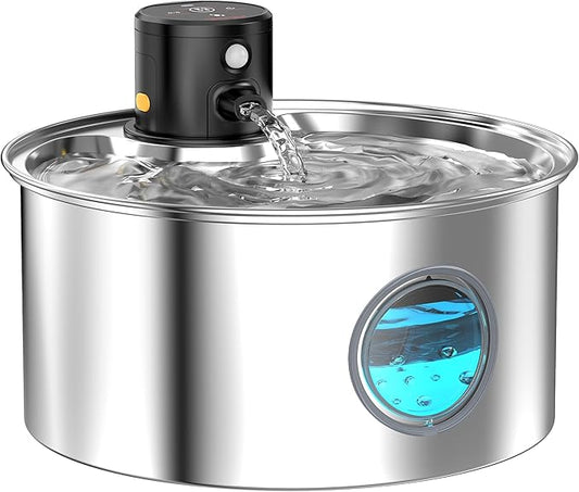 Cat Water Fountain Wireless Cordless: Cat Fountain Battery Operated - Stainless Steel Pet Water Fountain Rechargeable - 108oz/3.2L Automatic Cat Fountains for Drinking with Motion Sensor - Cats & Dogs
