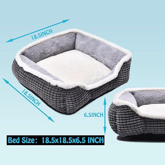 Dog Bed for Medium Size Dogs, Cute Cat Beds for Indoor Cats, Super Soft Washable Cat Bed with Anti-Slip & Water-Resistant Bottom, Luxury Durable Kitten Bed and Puppy Bed, Square Grey Animal Pet Beds