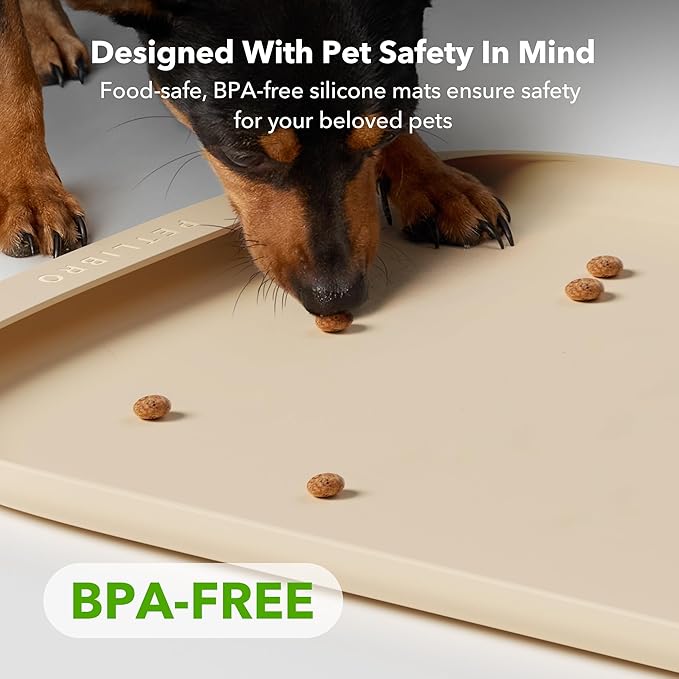 PETLIBRO Cat Food Mat Safety Silicone Dog Food Mat for Feeder Fountain Waterproof Dog Bowl Mats Raised Edge Spill Protection Floor, Cove Feeding Pet Mat(for PLAF109 PLAF301, Granary Dual Tray Feeder)