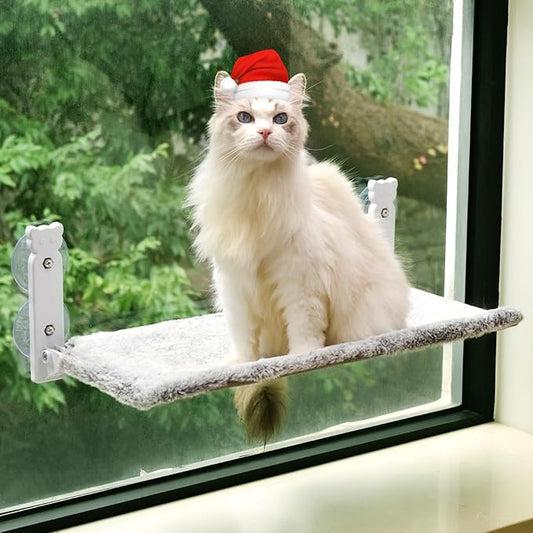 pettycare Cat Window Perch, Cordless Cat Window Hammock Bed with 4 Strong Suction Cups, Foldable Cat Window Seat for Inside Hold Up to 40lbs, Solid Metal Frame and Soft Reversible Two Fabrics Cover