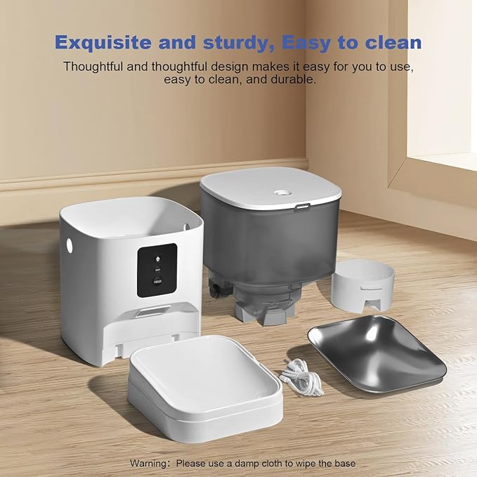 WiFi Automatic Cat Feeder, 4L Food Dispenser with 10s Voice Recorder, Pet Feeder up to 10 Meals per Day, Timed Cat Feeder with Dry Food Sealed Ring (White, 4L-WiFi)