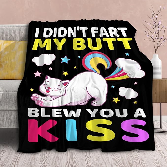 Funny Cat Blanket for Girls Boys - 120x90 Inches Soft Flannel Throw for Teen Women Men Adult - Cute Cat Lover Gift for Birthday Christmas Halloween - King Size Bed Sofa Couch