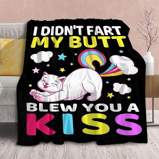 Funny Cat Blanket for Girls Boys - 120x90 Inches Soft Flannel Throw for Teen Women Men Adult - Cute Cat Lover Gift for Birthday Christmas Halloween - King Size Bed Sofa Couch