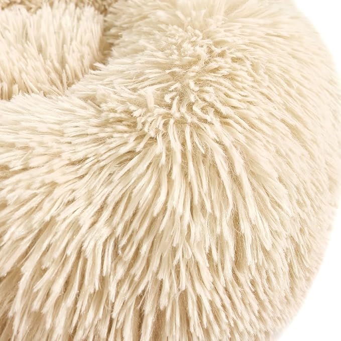 otoez Kitten Puppy Bed Extra Small XS Round Dog Cat Beds Anti Anxiety Plush Pet Calming Donut Bed with Non-Slip Waterproof Bottom, Washable (15.7", Taupe)