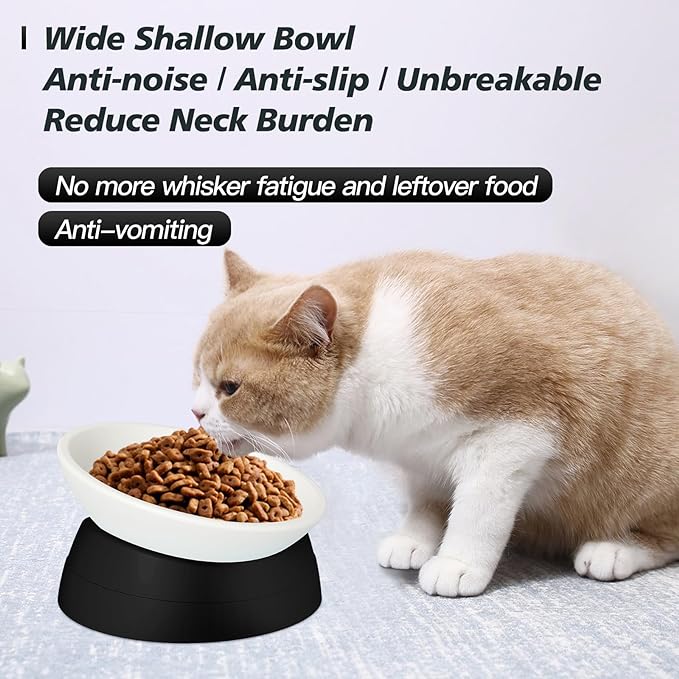 Cat Bowls Elevated Cat Food Bowl Adjustable Cat Dish Anti-Slip and Anti-Noise Raised Cat Bowl Protecting Pet’s Spine Thickened Plastic Bowl Suitable for Indoor Cats, 17 Oz