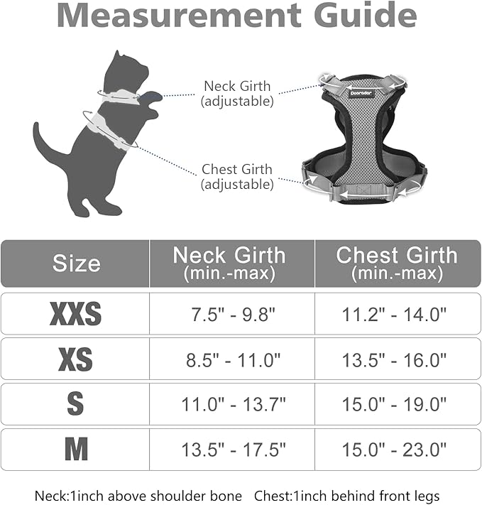 Dooradar Cat Harness and Leash Set, Escape Proof Safe Adjustable Kitten Vest Harnesses for Walking, Easy Control Soft Breathable Mesh Jacket with Reflective Strips for Cats, Grey, XXS