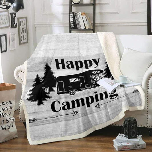 Erosebridal Rustic Farmhouse Style Throw Blanket for Bed, Couch, Camper - Kids Boys Girls Happy Camping Sherpa Blanket 40x50 Retro Arrows Black and White Bedroom Decor, Soft