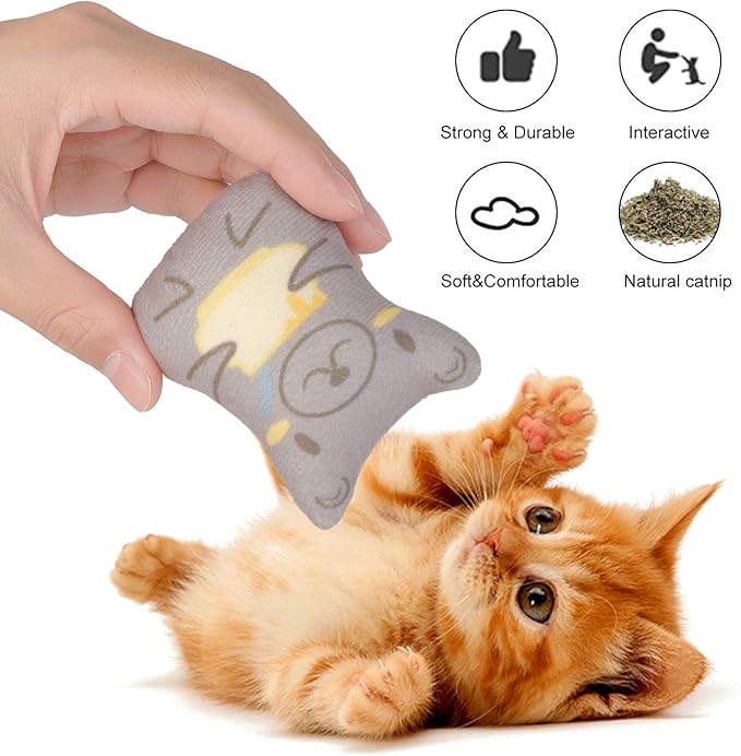 Dorakitten Catnip Toys for Indoor Cats - 5PCS Plush Cat Chew Toys Teething Interactive Catnip Filled Kitten Toy Soft Pet Toy (Animal Shapes)