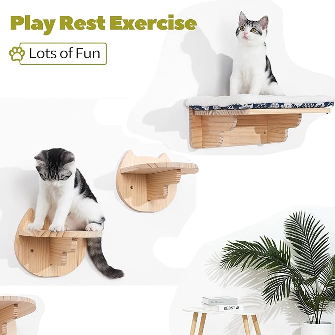 Cat Wall Mounted Shelves Steps - Cat Wall Perches Furniture Playing Stairs Climber Hanging Holder Soft Carpet Cats Resting Space Saving …