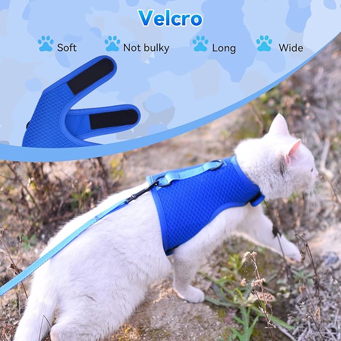 Kitty Harness and Leash for Walking Escape Proof Breathable Mesh Fabric, Solid Blue, X-Small, Adjustable Cat Walking Jackets, Padded Stylish Cat Vest