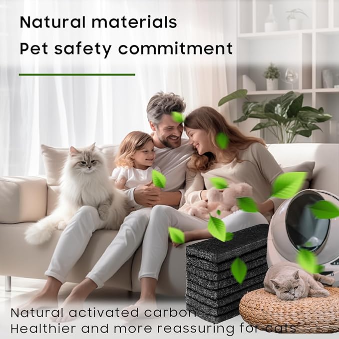 12 Pack Carbon Filters Compatible with Cat Automatic Litter Box Robot 3, Thick Replacement Filters to Absorbs Odors Controls Moisture Keeps Home Smelling Fresh