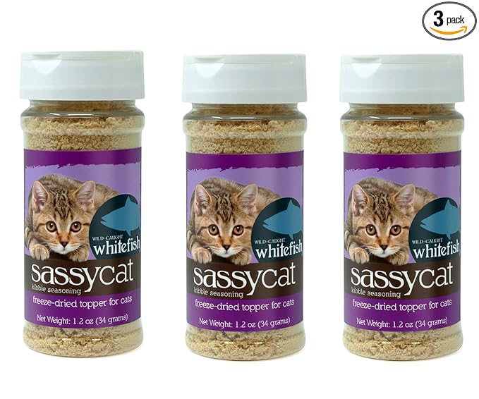Herbsmith Sassy Cat Kibble Seasoning – Freeze Dried Whitefish – Cat Food Topper for Picky Eaters [Bundle x3 Whitefish]