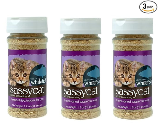 Herbsmith Sassy Cat Kibble Seasoning – Freeze Dried Whitefish – Cat Food Topper for Picky Eaters [Bundle x3 Whitefish]