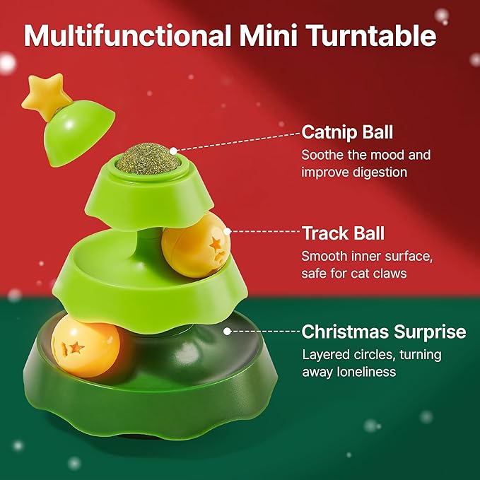 Potaroma Mini Sized Cat Toys with Catnip on Top, 2-Level Roller Turntable Two Cat Balls Interactive Indoor Kitten Physical Exercise Kitty Toys 5.5 Inches