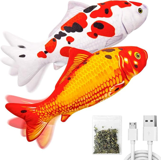 TOOGE 2 Pack 11" Floppy Fish Cat Toys with SilverVine and Catnip for Indoor Cats for Small Dogs Interactive Automatic Flopping Fish Cat Kicker Toys for Cats Puppy Small Dog
