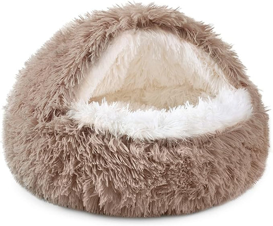 NOYAL Dog Bed Round Hooded Plush Cat Cave Donut Anti Anxiety Fluffy Dog Bed for Small Medium Dog and Cat