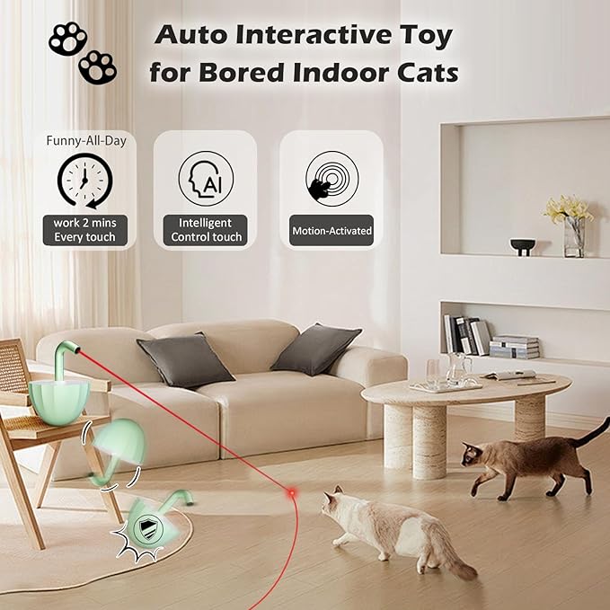 Tumbler Cat Laser Toy Automatic, 360° Rotation Rechargeable Laser Pointer, Self Play 3 Modes Motion Activated Cat Laser Toy, Interactive Cat Toys for Bored Indoor Adult Cats/Dogs (Green)