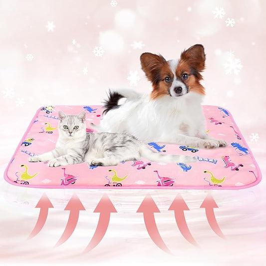 DELIFUR Dog Cooling Mat- Pet Cooling Mat Outdoor for Dogs Self Cooling Pad for Puppy Small Medium Dog Machine Washable (Large, Pink)