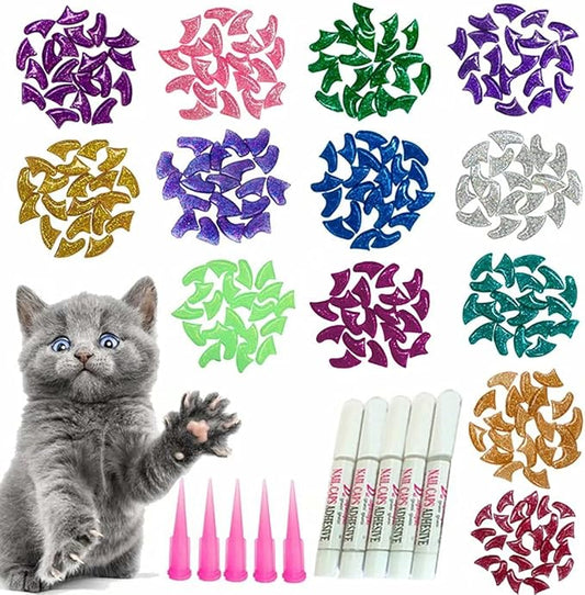 100pcs Cat Nail Caps Glitter Cat Paw Covers Kitten Nail Caps Pet Tips with Adhesives and Applicators Extra Small