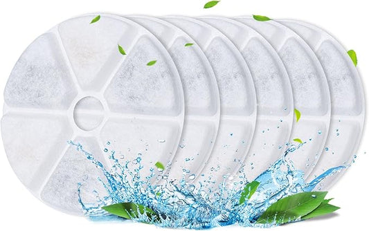 Cat Water Fountain Filters, 6 Pieces Triple Filtration System Replacement Filter Fit for 84oz/2.5L Cat Pet Fountain, 6 Filtration System and 2 Pre-Filter Sponges