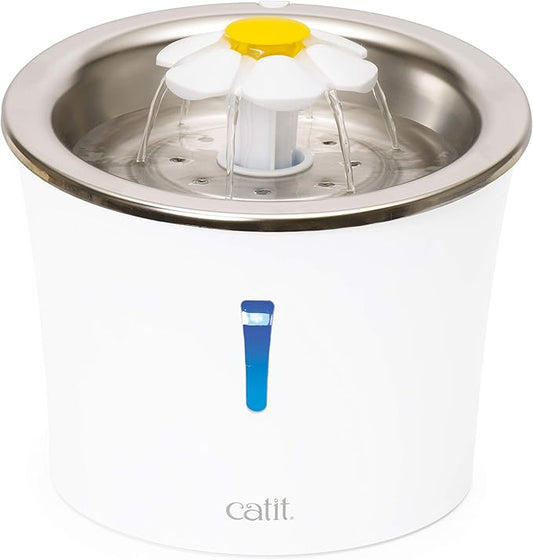 Catit Stainless Steel Flower Fountain with Triple Action Filter, Cat Drinking Water Fountain, 3 L