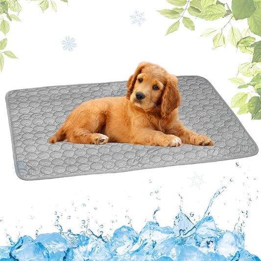 Dog Cooling Mat Washable, Portable Summer Dog Pad, Water-Absorbent Pet Cooling Pad, Ice Silk Self-Cooling Mat for Dog for Kennel/Sofa/Bed/Floor/Car Seats(Grey,15x19in)