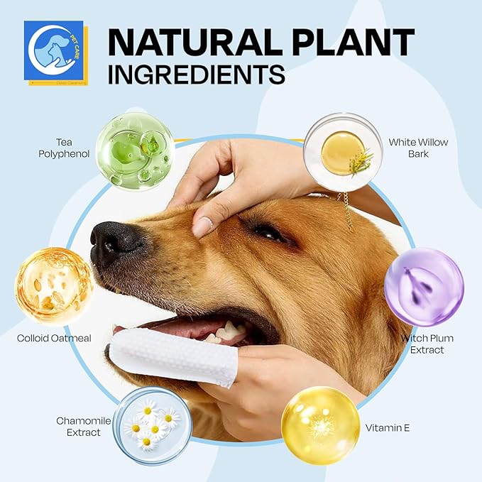Dental Care Wipes for Dog & Cat- Teeth Cleaning Finger Wipes for Plaque and Tartar Removal, Safe & Gentle Disposable Toothbrush Wipes for Fresh Breath & Gum Care - 50 Pcs
