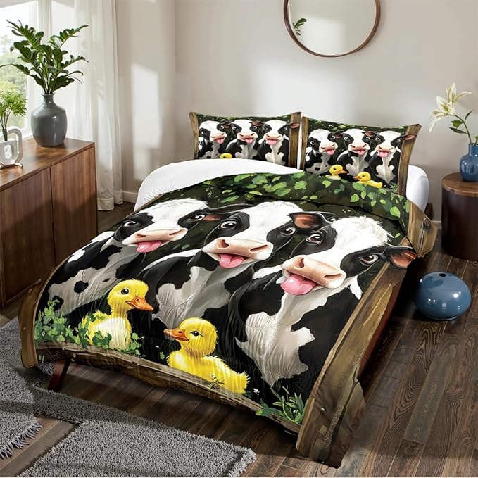 Highland Cattle Comforter Set Twin Cute Animal Bedding Set Aesthetic Comforters Soft Down Alternative Comforter Sets Teens