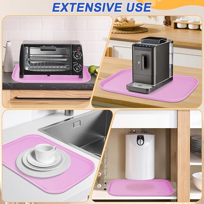 Silicone Pet Feeding Mat with Raised Edge for Food and Water, Dog Bowl Mats, Cat Bowls Placemat with High Lip for Floor Waterproof, Rubber Tray for Cats and Dogs 24 x 16 x0.8 Pink