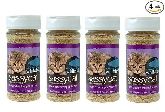 Herbsmith Sassy Cat Kibble Seasoning – Freeze Dried Whitefish – Cat Food Topper for Picky Eaters [Bundle x4 Whitefish]