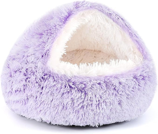 NOYAL Dog Bed Round Hooded Plush Cat Cave Donut Anti Anxiety Fluffy Dog Bed for Small Medium Dog and Cat
