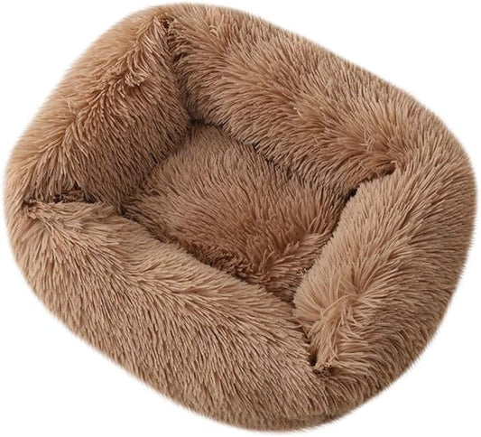 La La Pet® Donut Dog Cat Bed Cozy Cave Pet Bed Burrow Dog Bed Calming Cuddler Self-Warming Pet Bed Soft Plush Pet Cushion Improved Sleep for Cats Small Medium Dogs Brown L