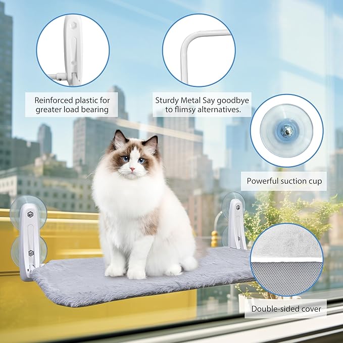L&W BROS. Foldable Cat Window Perch 2 Pack Cat Hammock with 4 Suction Cups Easy to Assemble 20.5"x 11.2" Cat Window Bed for Large Heavy Cats Indoor(M 2Pc)