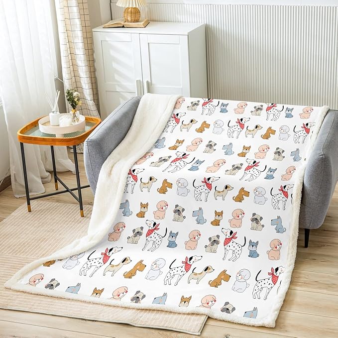 Kids Cute Dog Blanket 40x50 Cartoon Puppy Pug Throw Blanket for Bed for Girls Boys Lovely Pet Travel Blanket Animal Theme Fleece Blanket for Animal Lovers Modern 3D Printed Home Bedroom Decor