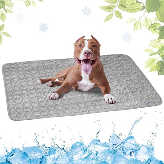 Dog Cooling Mat Washable, Portable Summer Dog Pad, Water-Absorbent Pet Cooling Pad, Ice Silk Self-Cooling Mat for Dog for Kennel/Sofa/Bed/Floor/Car Seats(Grey,21x27in)