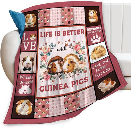 Guinea Pig Blanket Cute Pink Guinea Pigs Print Throw Blankets for Couch Sofa Bed Stuff Decor Lightweight Soft Cozy Fleece Plush Warm Flannel Bedding Gifts for Baby Girls Boys Kids Women Adults 50"x60"