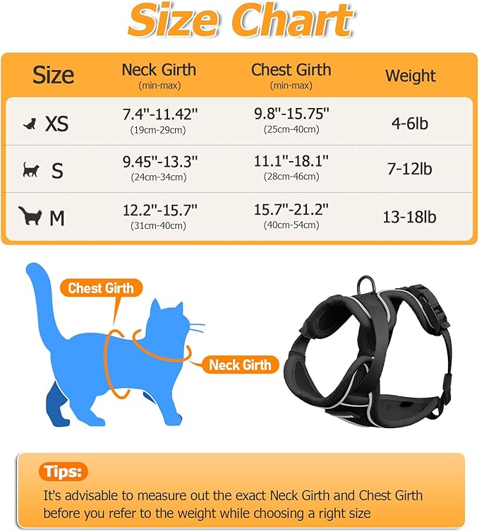 Halypet Cat Harness and Leash Set [MAX Safety 4th-Gen Upgrade] Escape Proof Adjustable Cat Leash Comfortable Soft Vest Easy to Wear Kitten Harness with Reflective Strip for Cats Walking, M Black