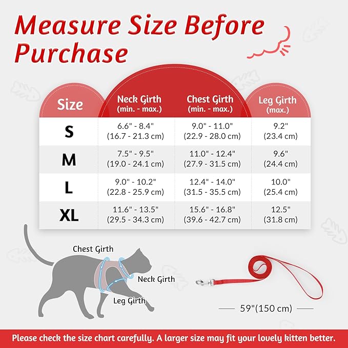 rabbitgoo Cat Harness and Leash Set for Walking Escape Proof, Adjustable Soft Kittens Vest with Reflective Strip for Cats, Comfortable Outdoor Vest, Red, L