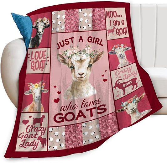 Goat Blanket Just A Girl Who Loves Goats Cute Pink Sheep Lamb Animal Print Throw Blankets for Sofa Stuff Decor Soft Cozy Fleece Plush Warm Flannel Gifts for Baby Girls Kids Women Adults Lover 50"x60"