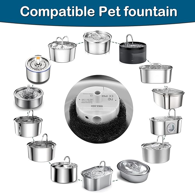 Cat Water Fountain Pump,Pet Water Fountain Pump Replacement Pump SMA-800 Submersible Motor,Cat Fountain Pump Compatible with Stainless Steel Pet Fountain(SMA-800)