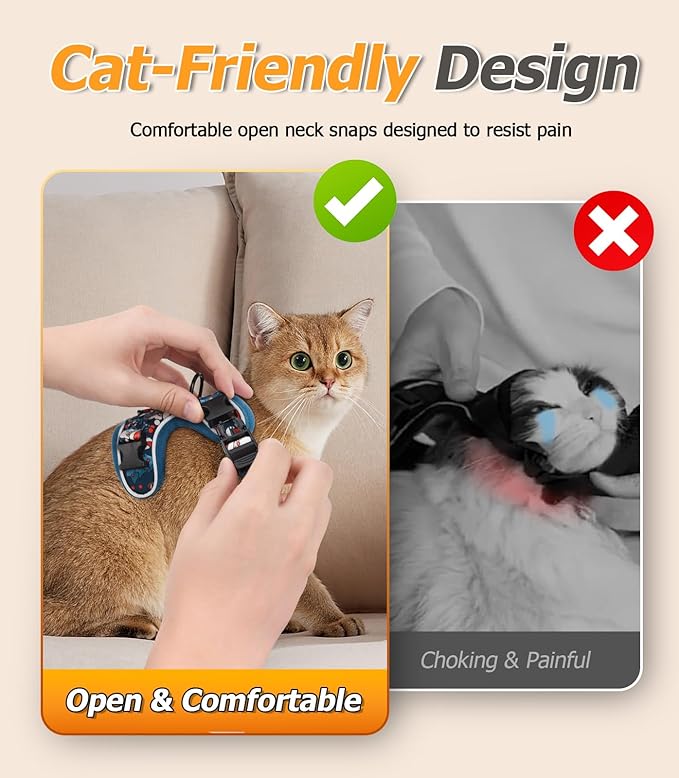 Halypet Cat Harness and Leash Set [MAX Safety 4th-Gen Upgrade] Escape Proof Adjustable Cat Leash Comfortable Soft Vest Easy to Wear Kitten Harness with Reflective Strip for Cats Walking, M Night Blue