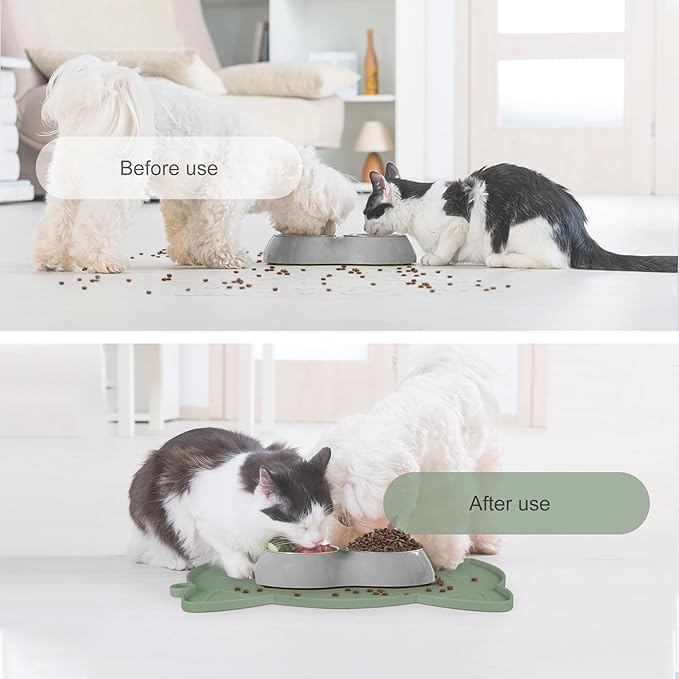 Coomazy Avocado Non-Slip Cat & Dog Feeding Mat - Thicker Silicone Mat with Raised Edge for Food & Water