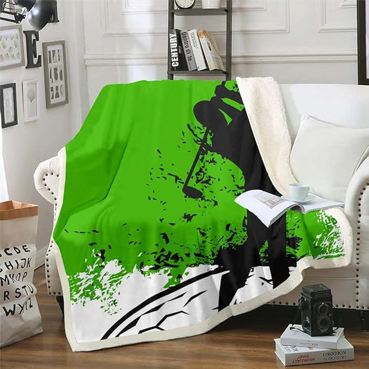 Erosebridal Golf Fleece Blanket,Golf Balls Sherpa Blanket Baby Sport Game Theme Blanket Green Black White Throw Blanket for Sofa Boys Room Decorative Blanket Teens Adults Bedroom Decor
