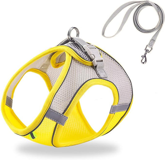 Cat Harness and Leash Set Soft Adjustable Escape Proof Cat Leash Breathable Comfortable Vest Easy to Wear Kitten/Small Dogs Harness for Outdoor Walking Yellow XS