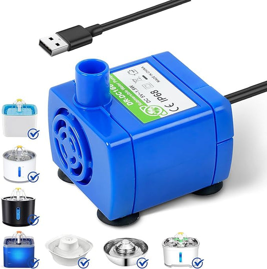 IP68 DR-DC160 submersible water pump Cat Water Fountain Pump for Tritone Ceramic, Stainless Steel, Round Flower Cap Cat Fountains, Automatic Pet Water Dispenser Replacement Pump (No LED)