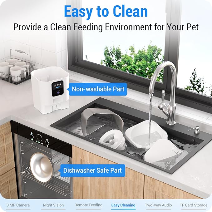 Automatic Cat Feeder with 2K Camera: 5G WiFi Automatic Dog Feeder with Night Vision,Cat Food Dispenser with 7L Large Food Storage Container for Multiple Pet,Detachable for Easy Clean -29 Cup